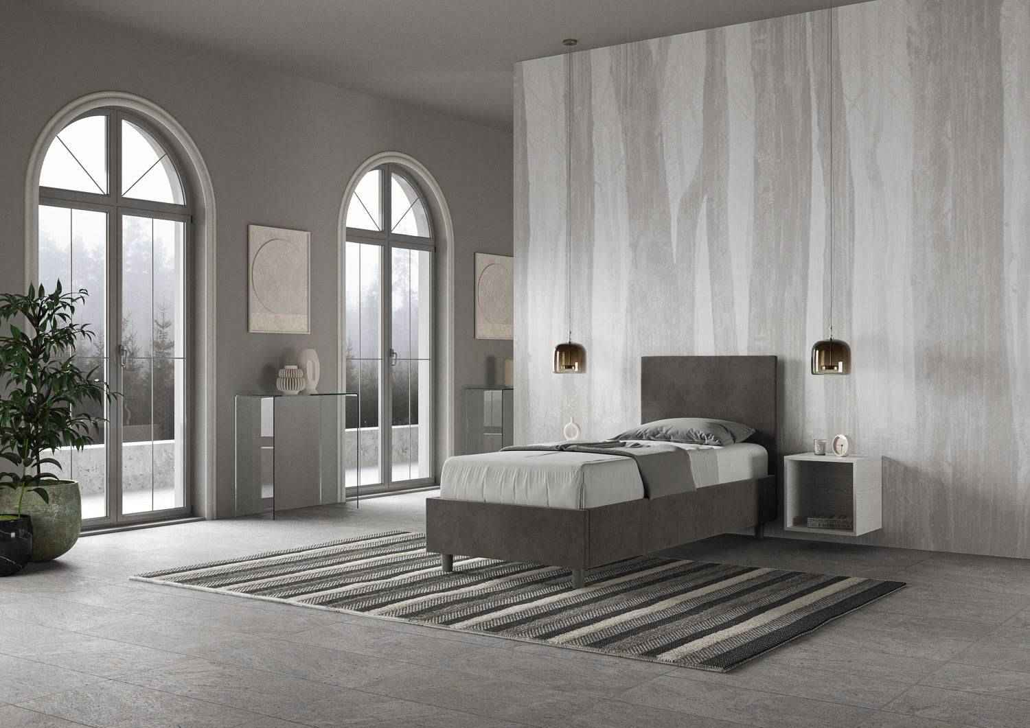 Letto singolo contenitore imbottito microfibra Adele
