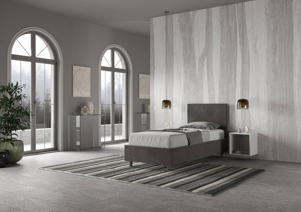 Letto singolo contenitore imbottito 90x210 microfibra Adele