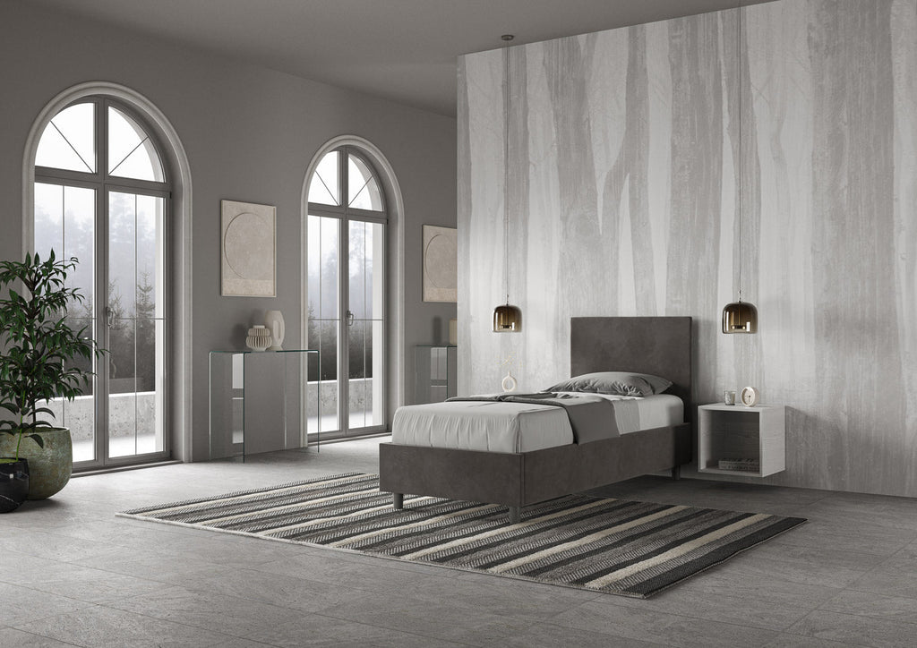 Letto singolo imbottito 80x210 microfibra Adele senza rete, con rete, contenitore