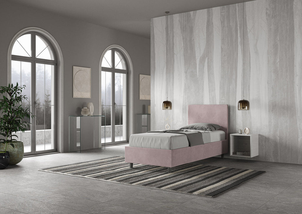 Letto singolo imbottito 80x200 microfibra Adele senza rete, con rete e contenitore