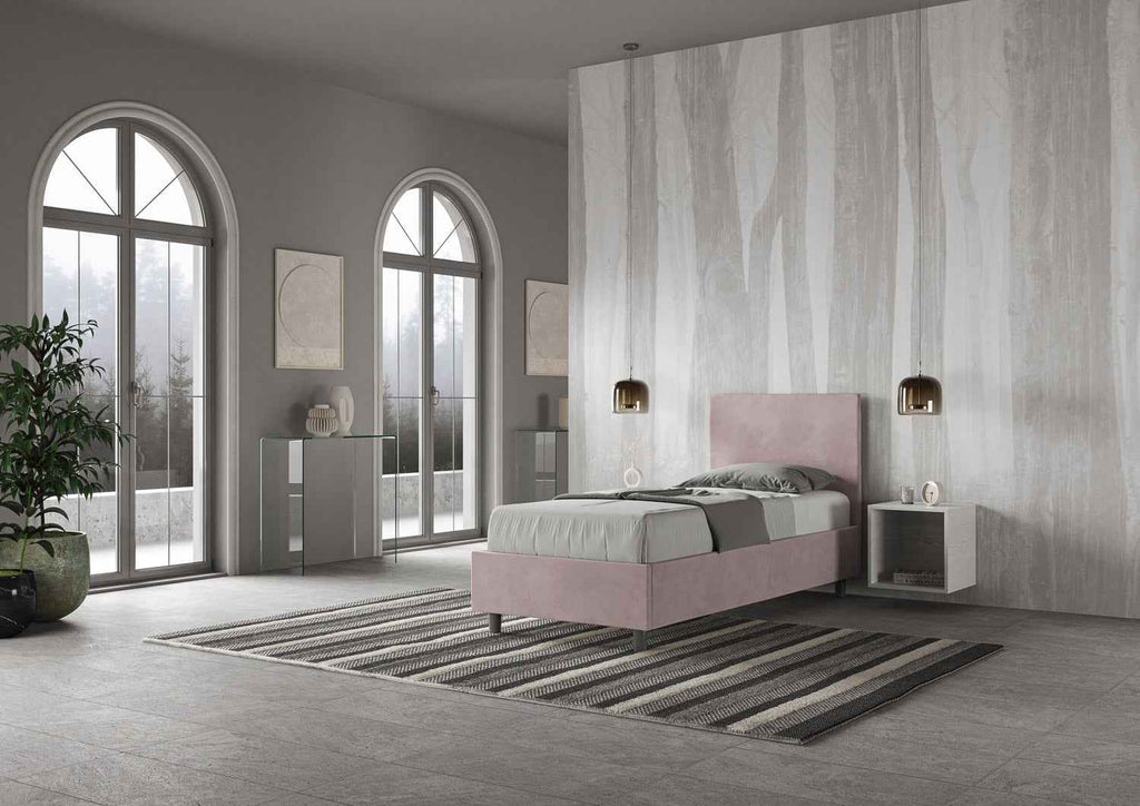 Letto singolo imbottito 80x190 microfibra Adele senza rete e contenitore