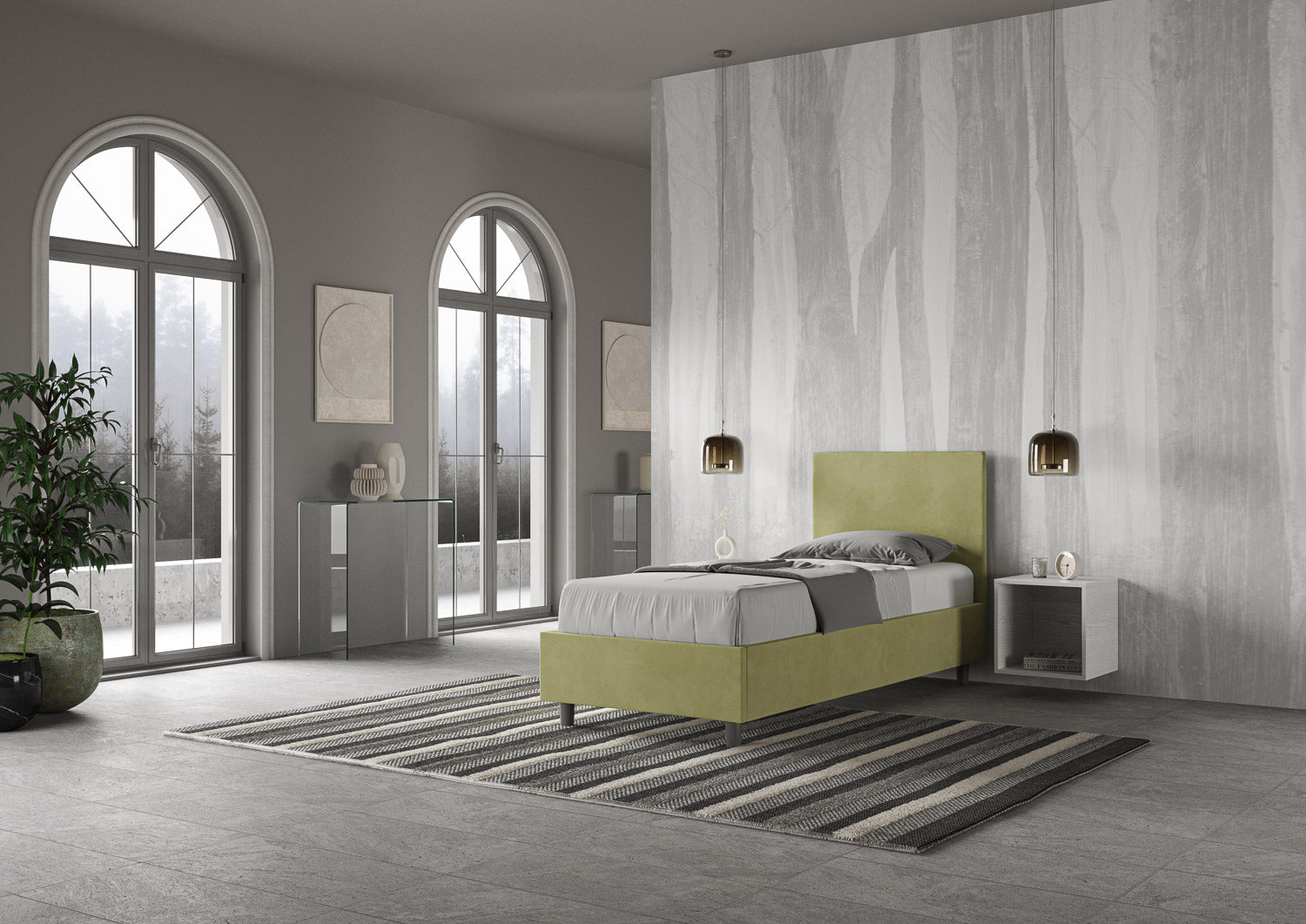 Letto singolo imbottito 80x210 microfibra Adele senza rete, con rete, contenitore