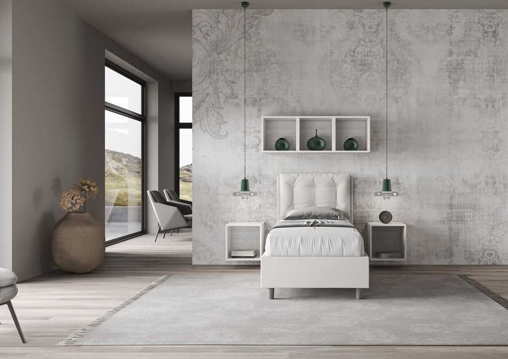 Letto singolo imbottito similpelle Annalisa con e senza rete e contenitore