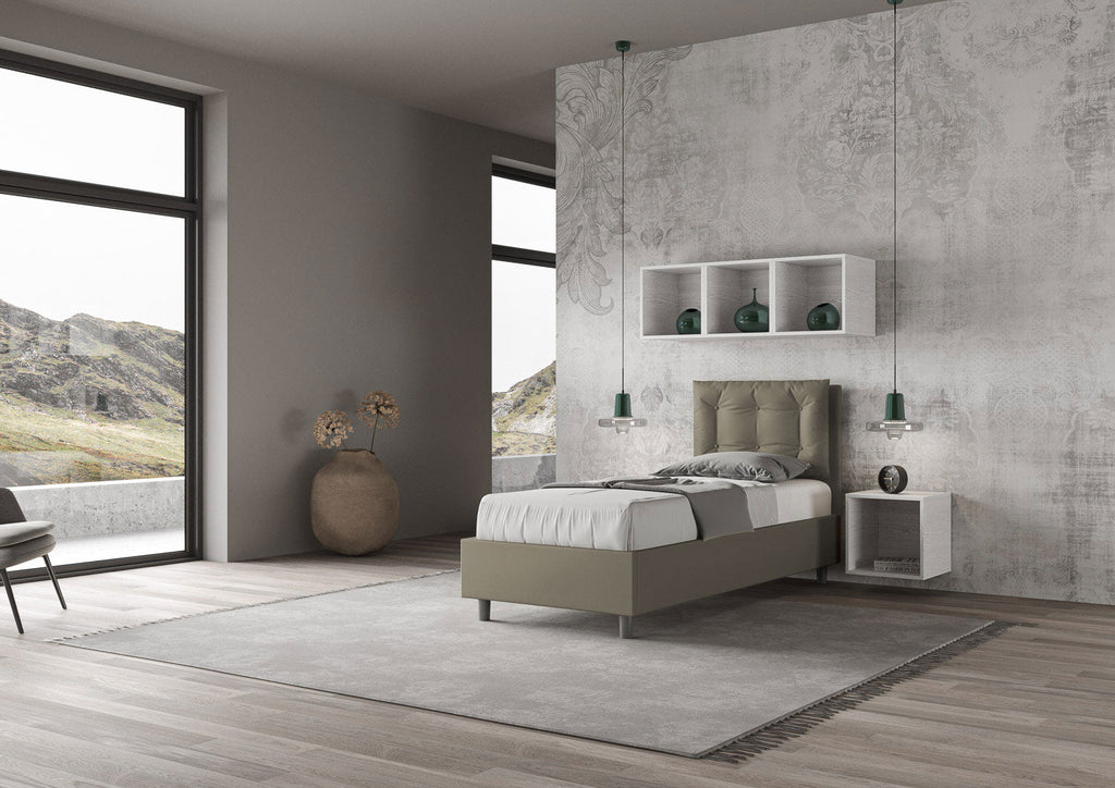 Letto singolo imbottito similpelle Annalisa con e senza rete e contenitore