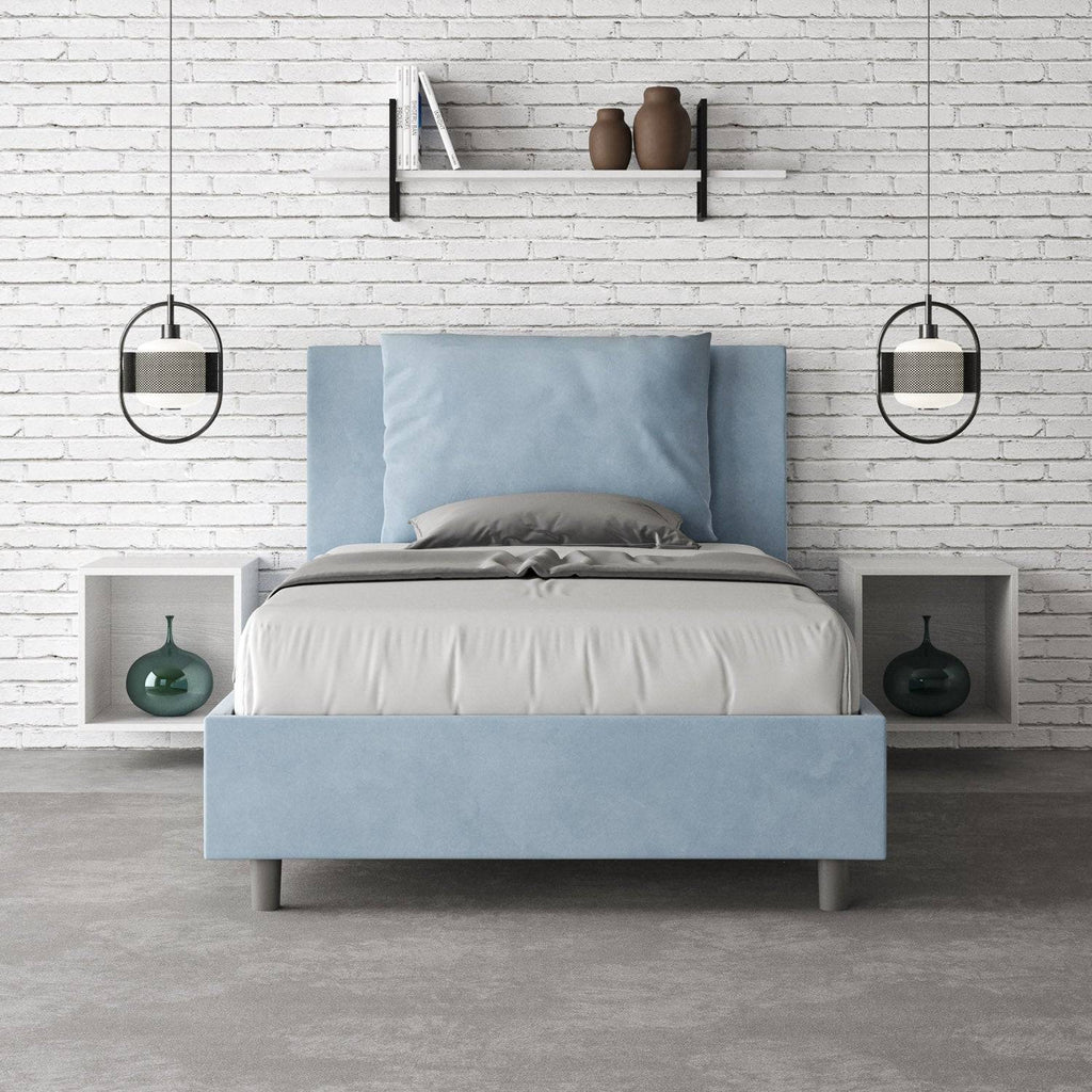 Letto singolo contenitore imbottito 100x200 microfibra Antea