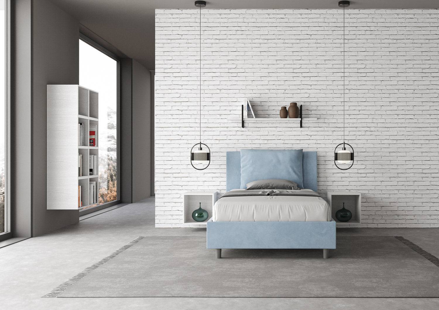 Letto singolo contenitore imbottito 100x190 microfibra Antea