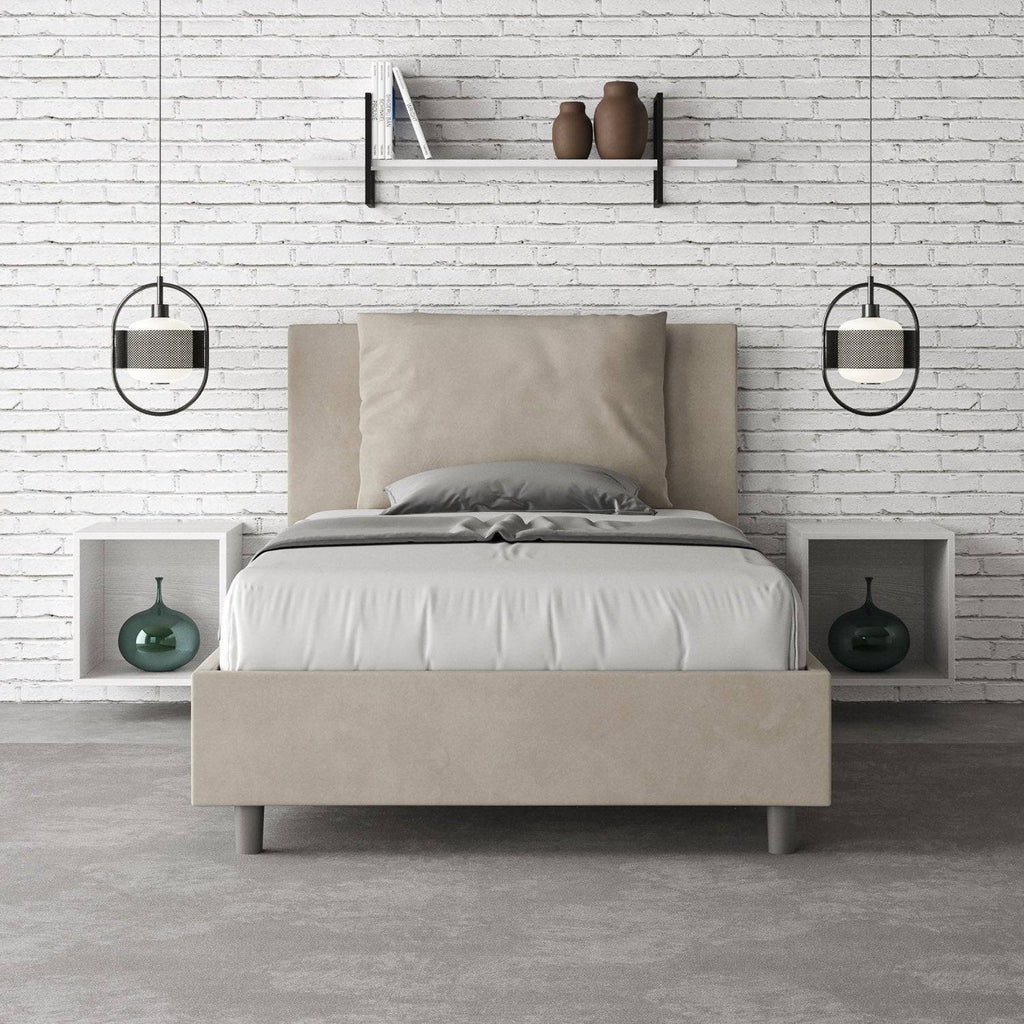 Letto singolo contenitore imbottito 100x210 microfibra Antea