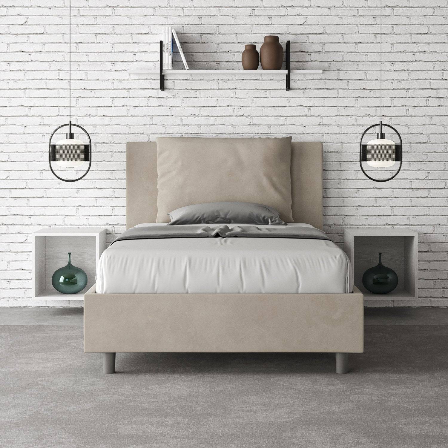 Letto singolo contenitore imbottito 100x210 microfibra Antea