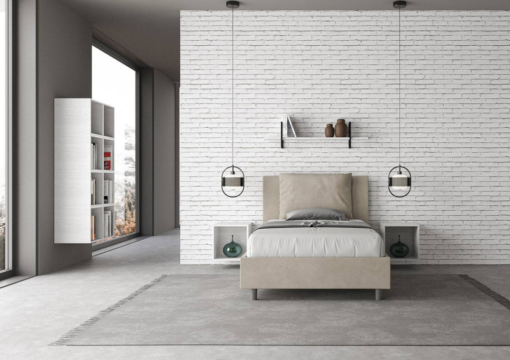 Letto singolo contenitore imbottito 100x210 microfibra Antea