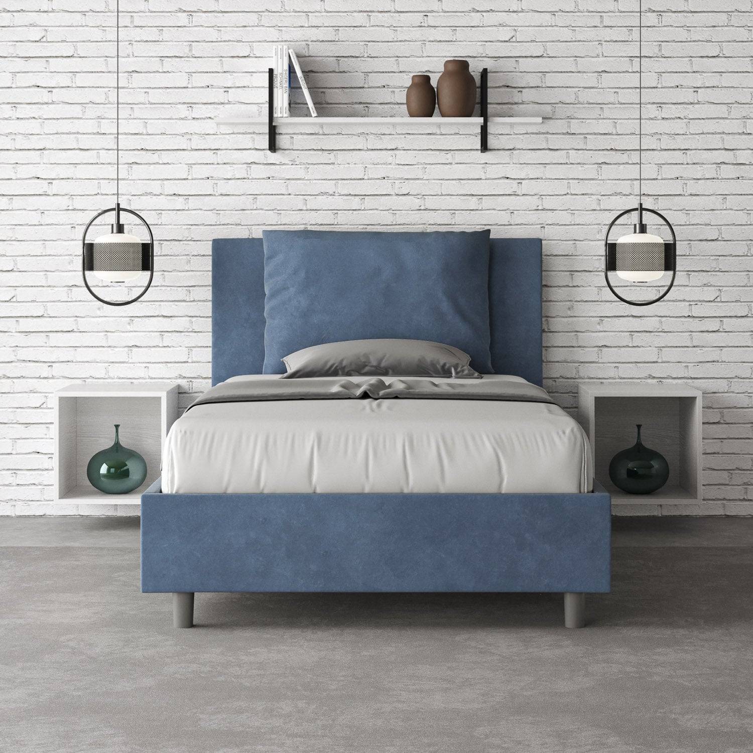 Letto singolo contenitore imbottito 100x210 microfibra Antea