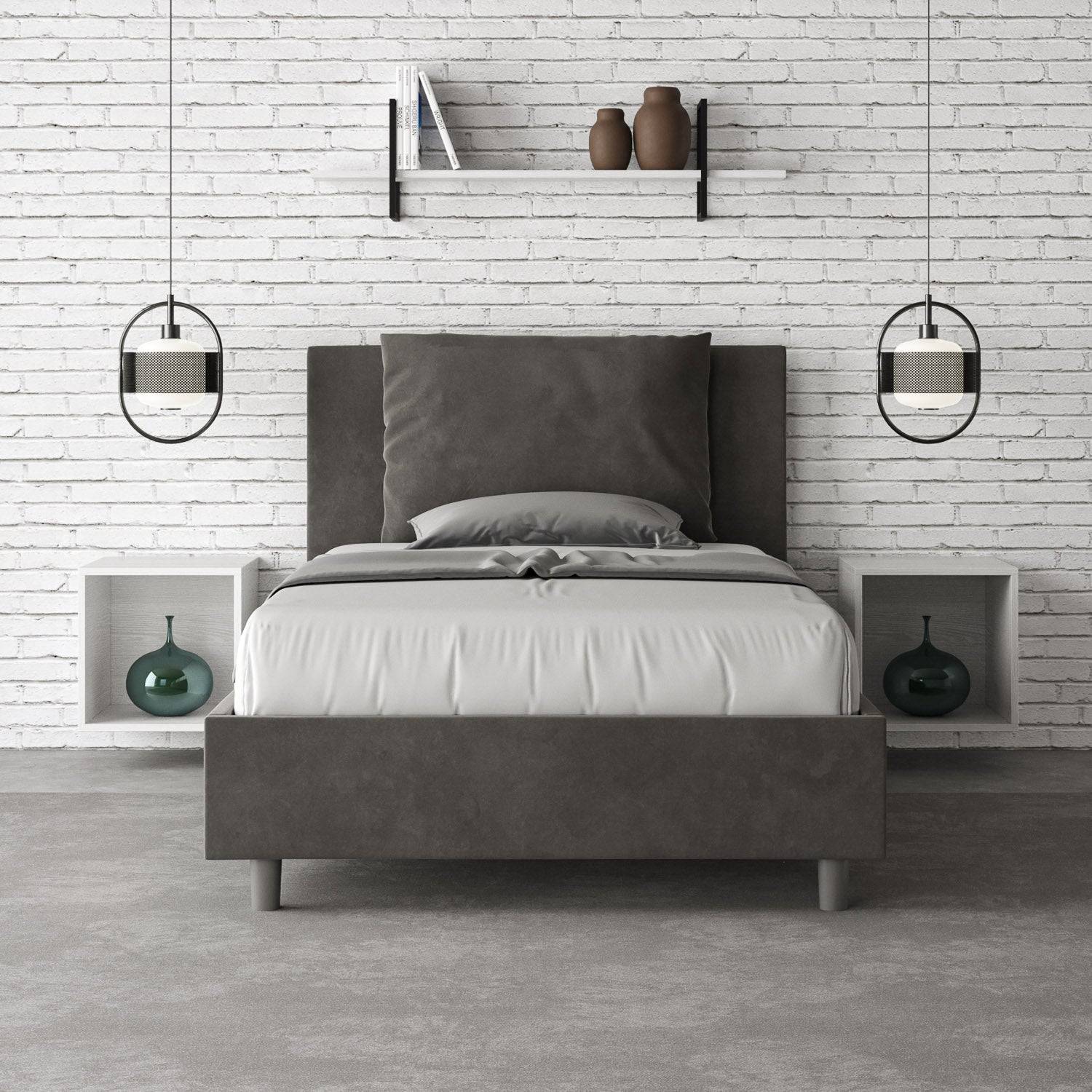 Letto singolo contenitore imbottito 100x190 microfibra Antea