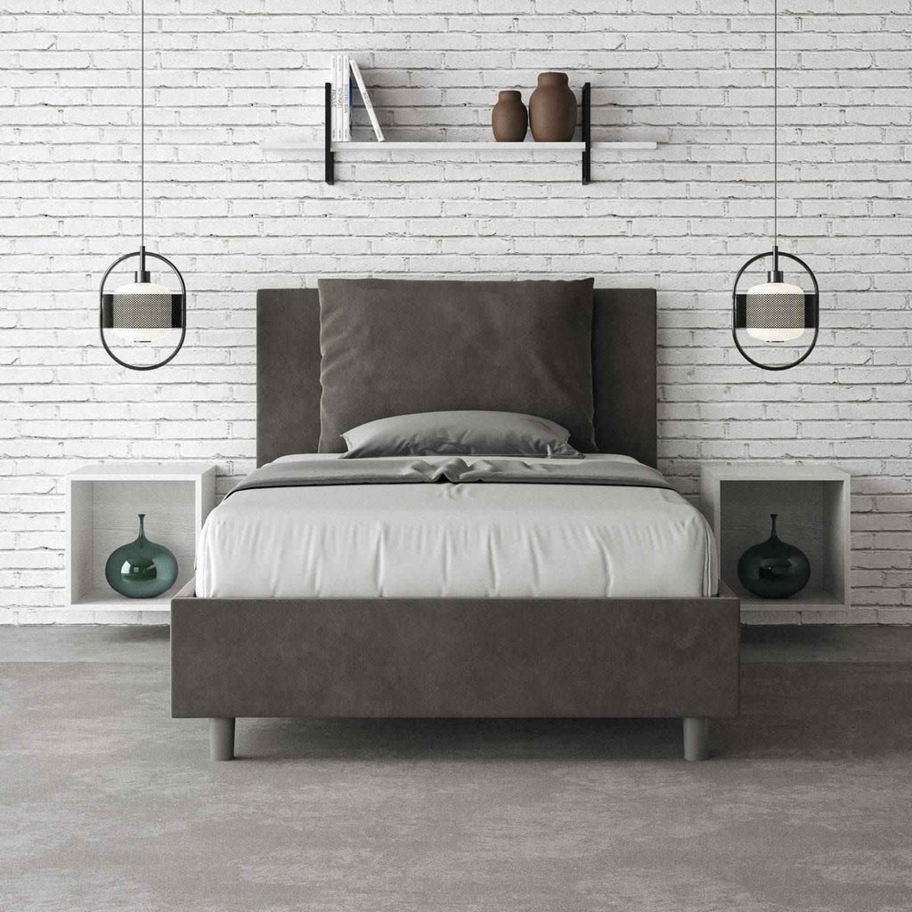 Letto singolo contenitore imbottito 100x210 microfibra Antea