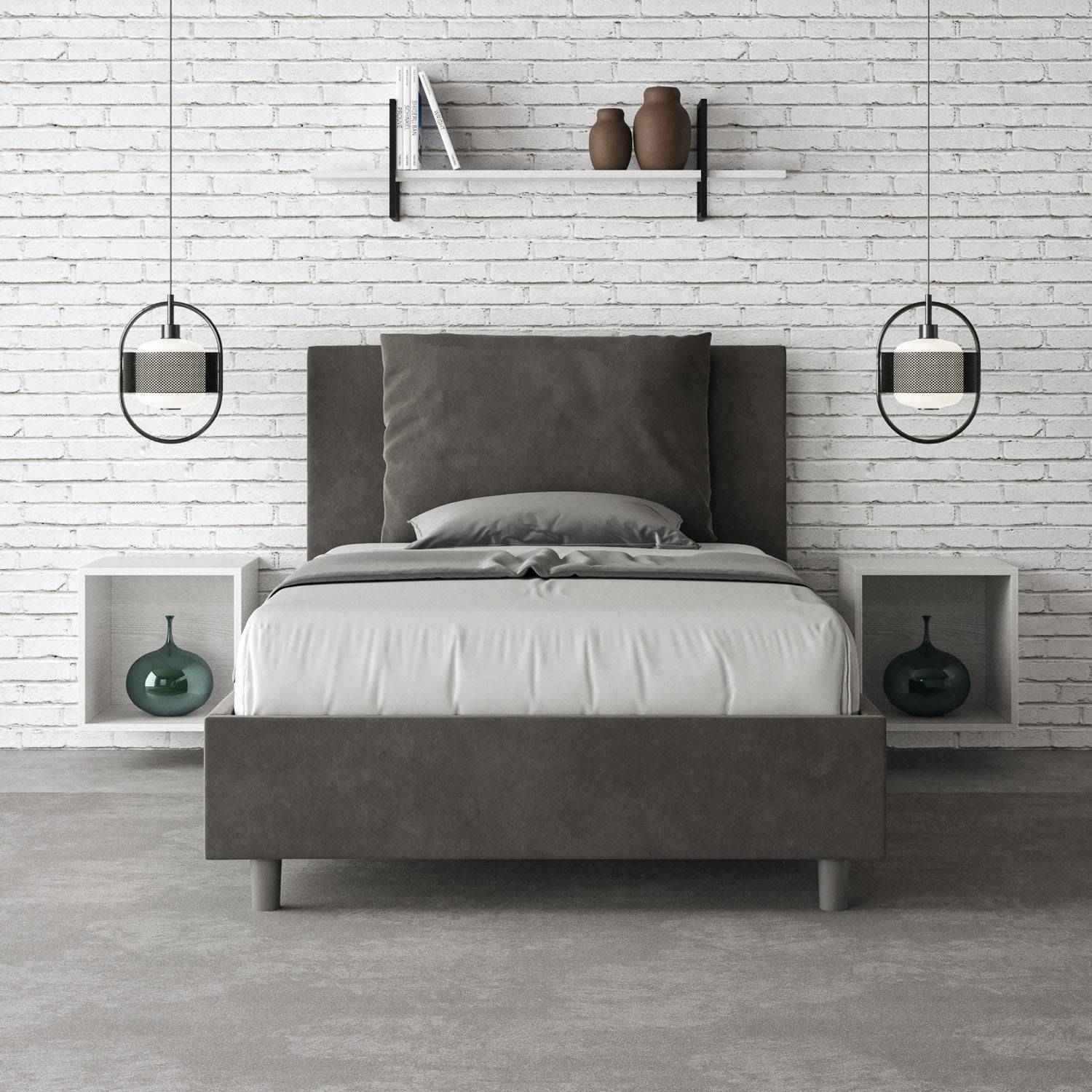 Letto singolo contenitore imbottito 100x210 microfibra Antea