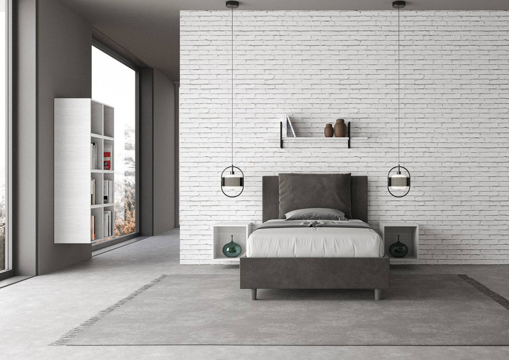 Letto singolo contenitore imbottito 100x190 microfibra Antea
