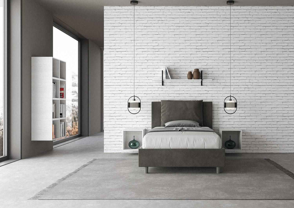 Letto singolo contenitore imbottito 100x210 microfibra Antea