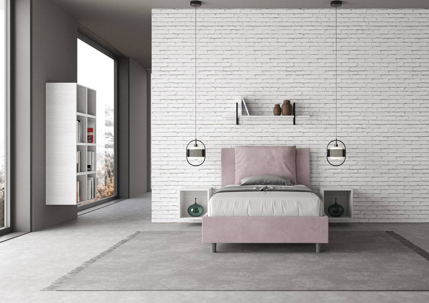 Letto singolo contenitore imbottito 100x190 microfibra Antea