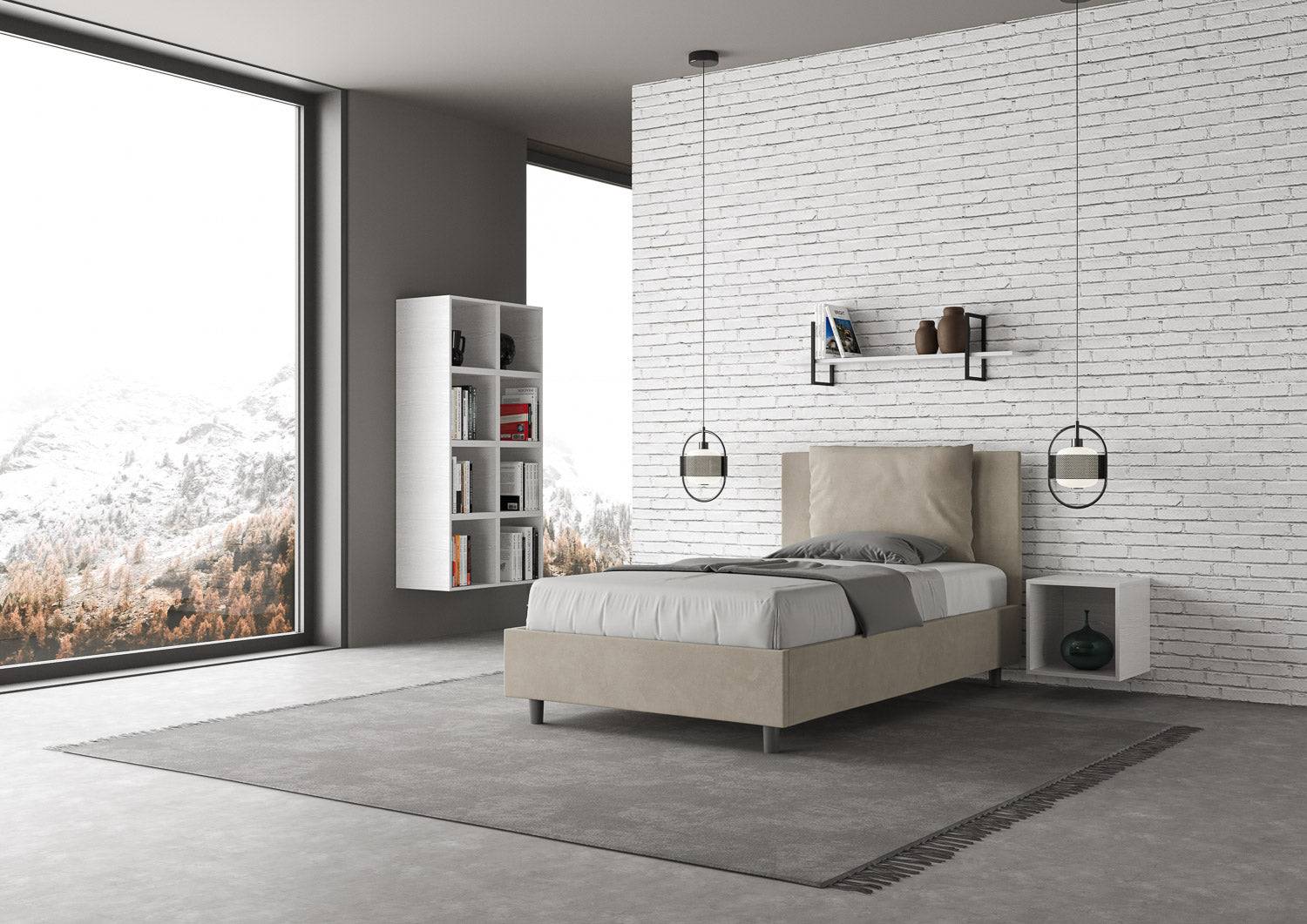 Letto singolo contenitore imbottito 100x200 microfibra Antea