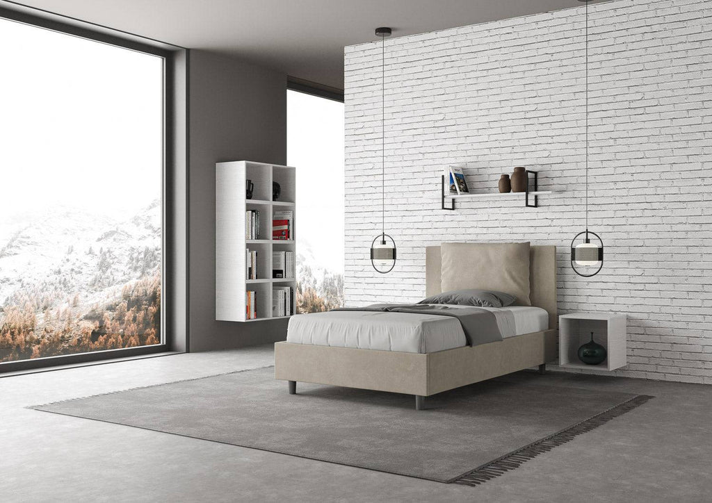 Letto singolo contenitore imbottito 100x190 microfibra Antea