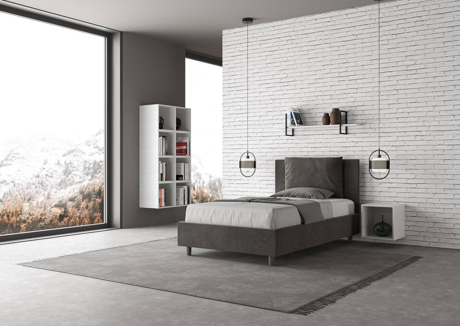 Letto singolo contenitore imbottito 100x200 microfibra Antea