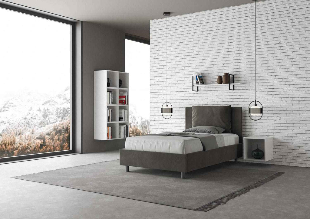 Letto singolo contenitore imbottito 100x210 microfibra Antea