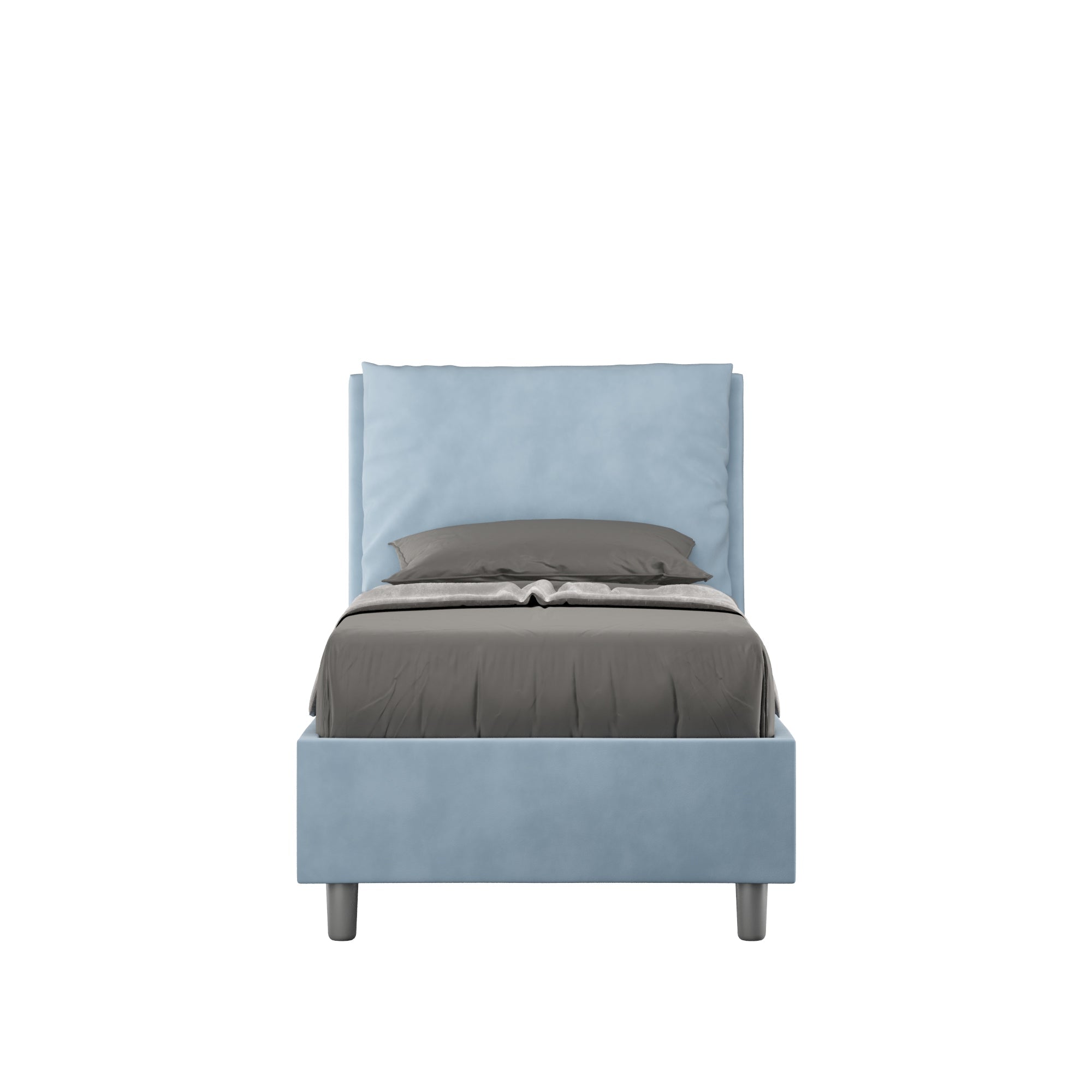 Letto singolo imbottito 80x200 microfibra Antea senza rete, con rete e contenitore
