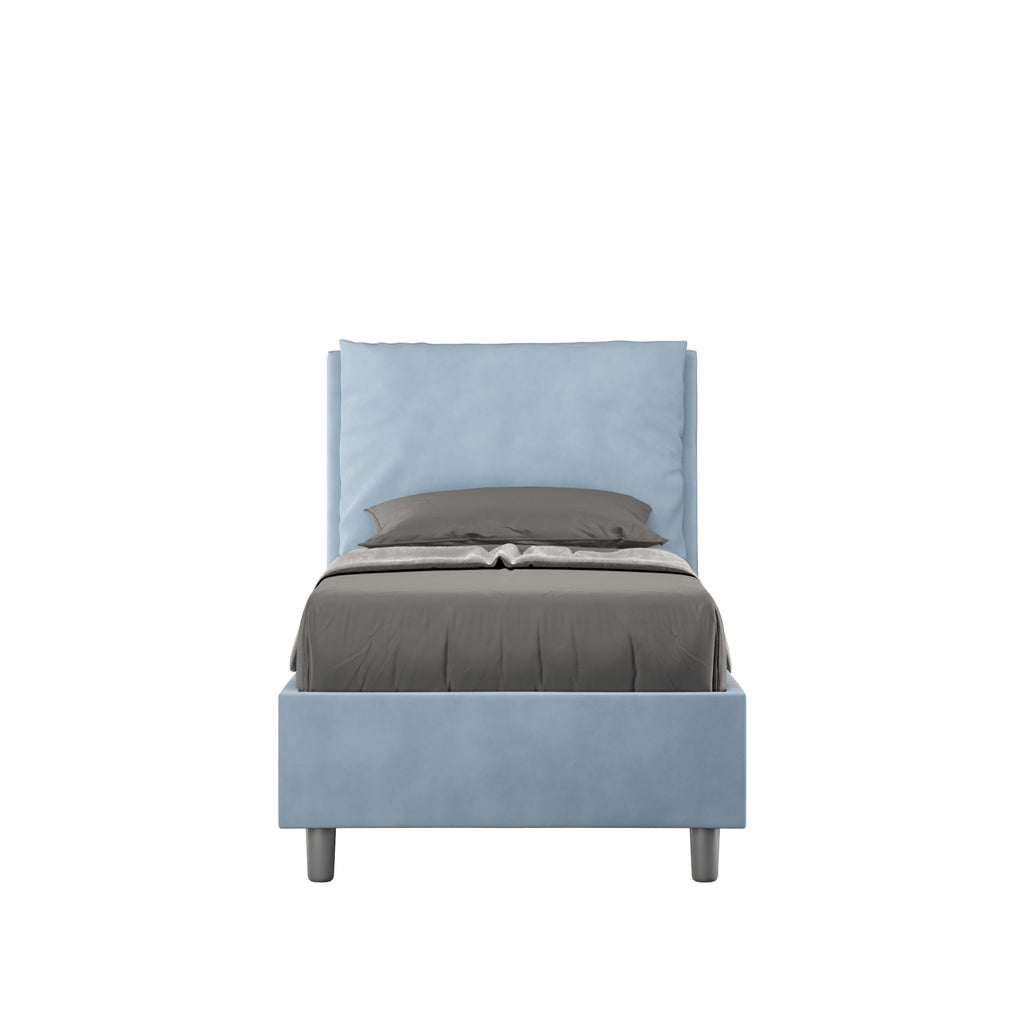 Letto singolo imbottito 80x190 microfibra Antea senza rete, con rete, contenitore