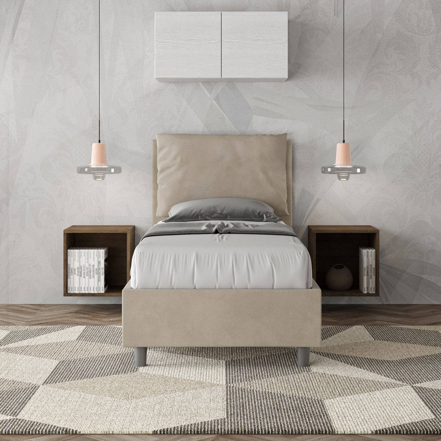 Letto singolo contenitore imbottito 90x210 microfibra Antea
