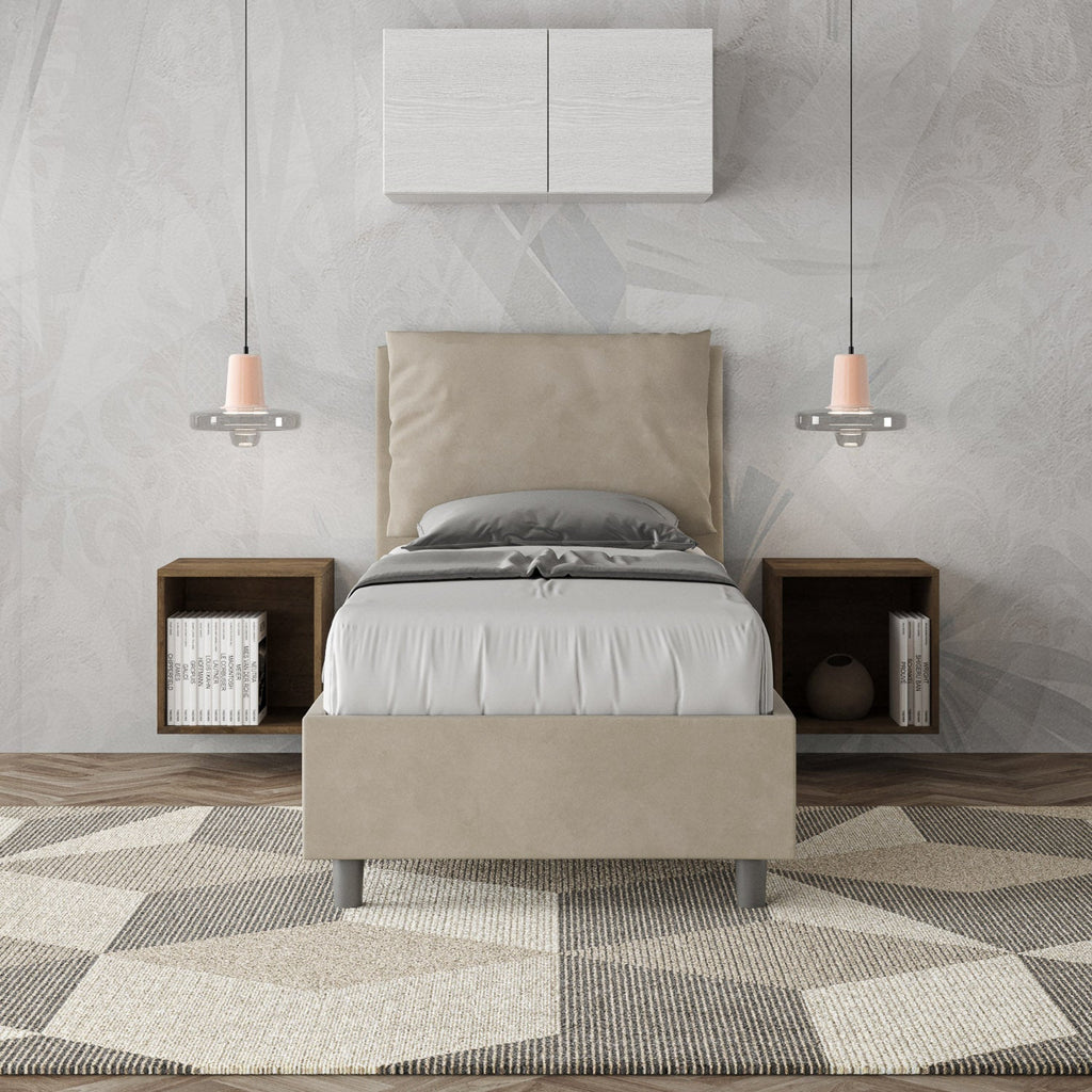 Letto singolo contenitore imbottito 90x200 microfibra Antea