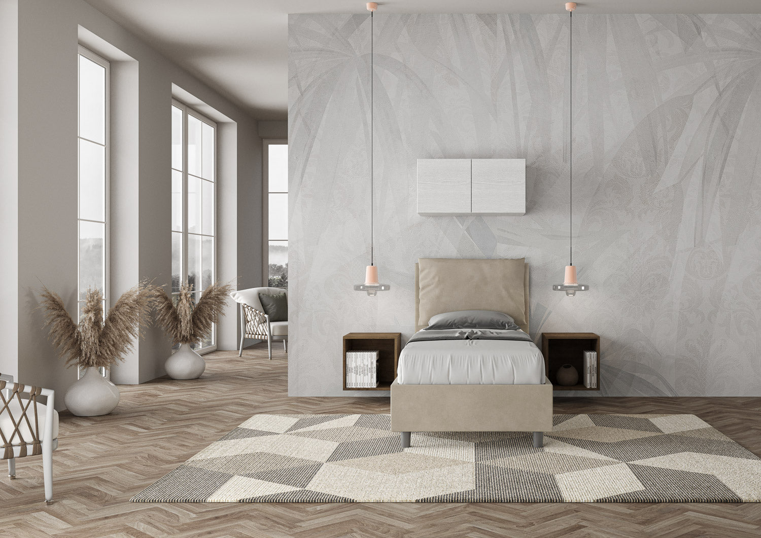 Letto singolo contenitore imbottito 90x200 microfibra Antea