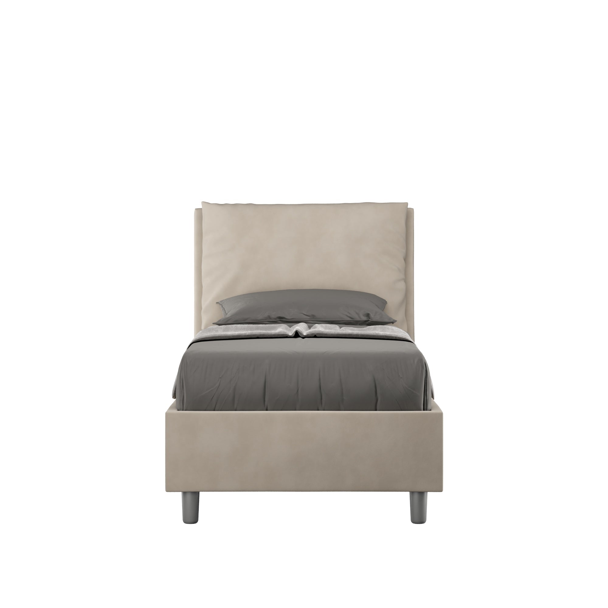 Letto singolo imbottito 80x190 microfibra Antea senza rete, con rete, contenitore