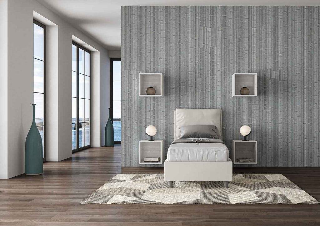 Letto singolo imbottito similpelle Antea senza rete, con rete e contenitore