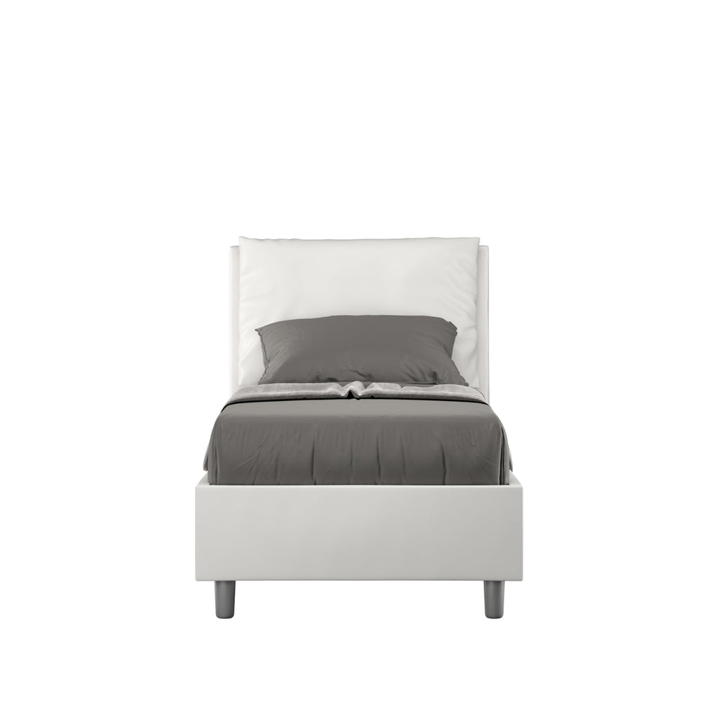 Letto singolo imbottito similpelle Antea con e senza rete e contenitore 80x210