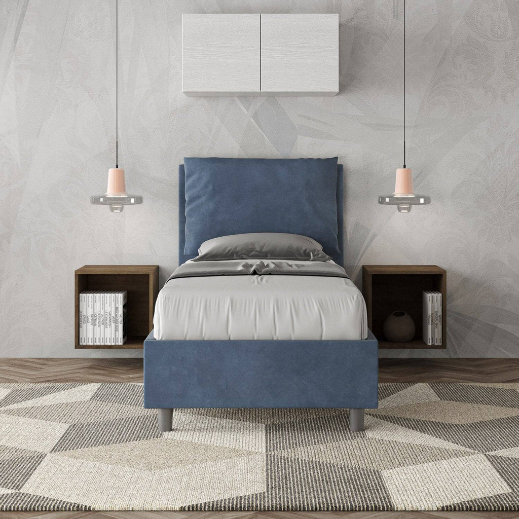 Letto singolo contenitore imbottito 90x210 microfibra Antea