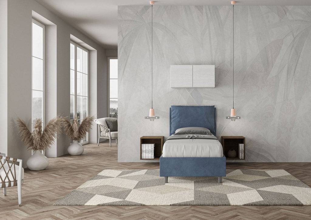 Letto singolo contenitore imbottito 90x190 microfibra Antea
