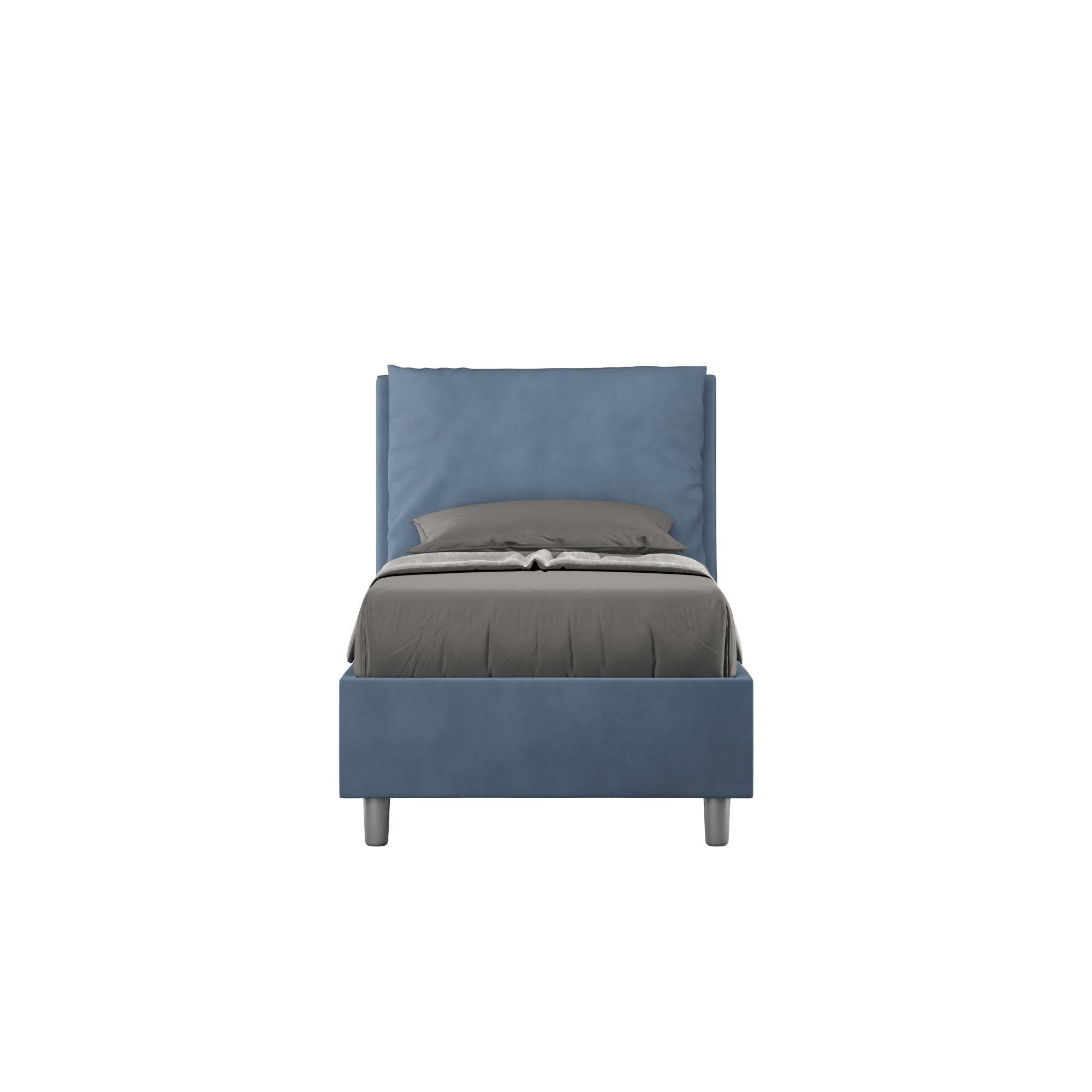 Letto singolo imbottito 80x190 microfibra Antea senza rete, con rete, contenitore