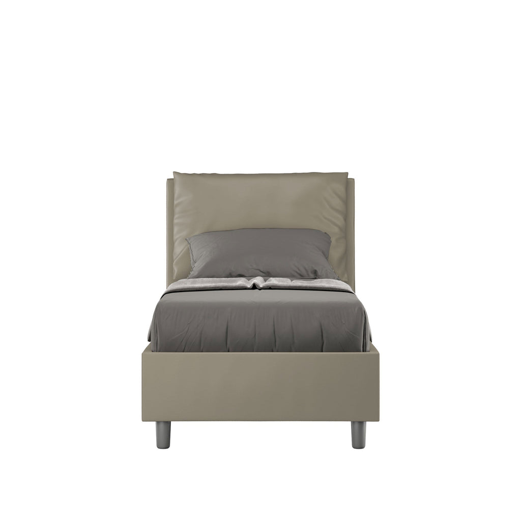 Letto singolo imbottito similpelle Antea senza rete, con rete e contenitore