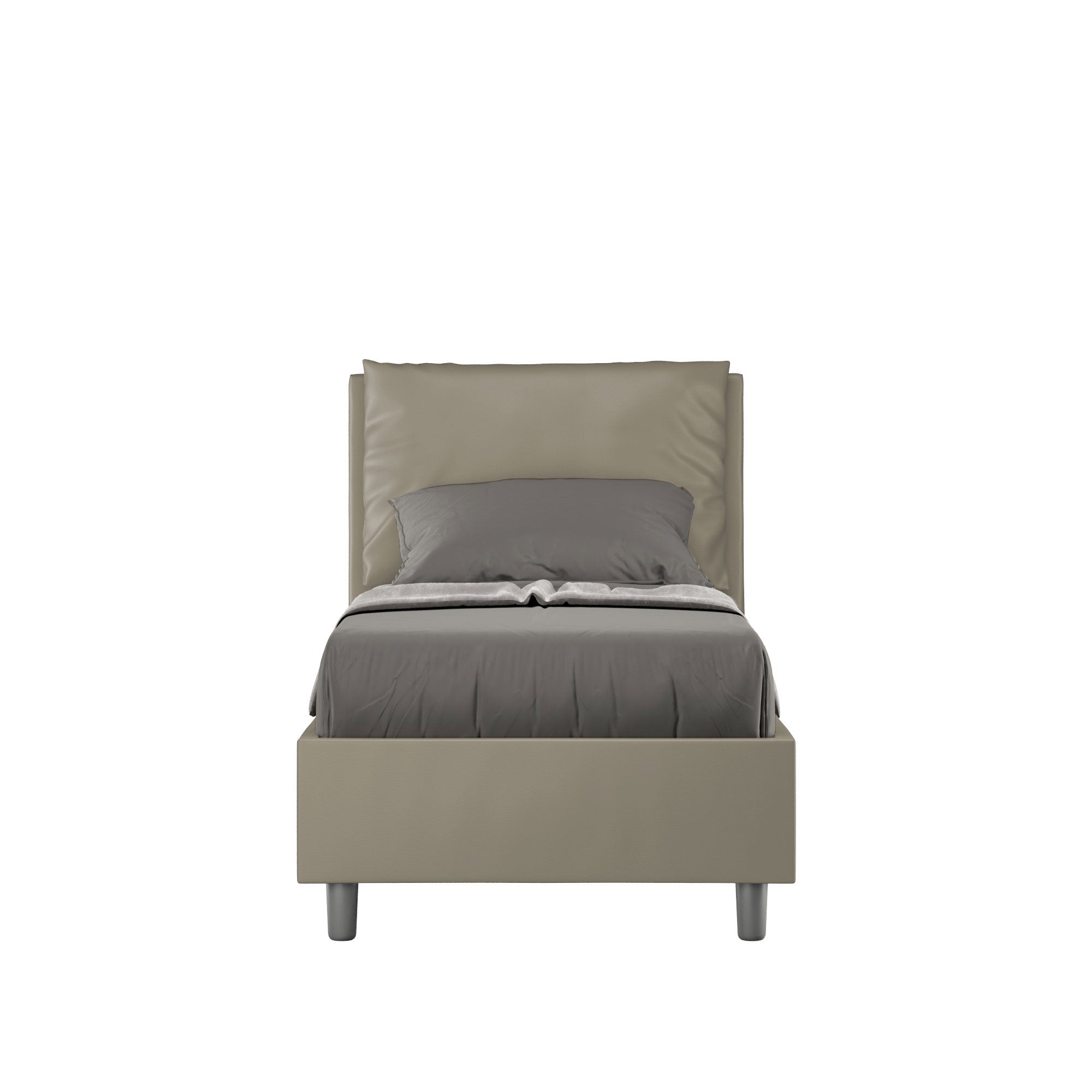 Letto singolo imbottito similpelle Antea senza rete, con rete e contenitore
