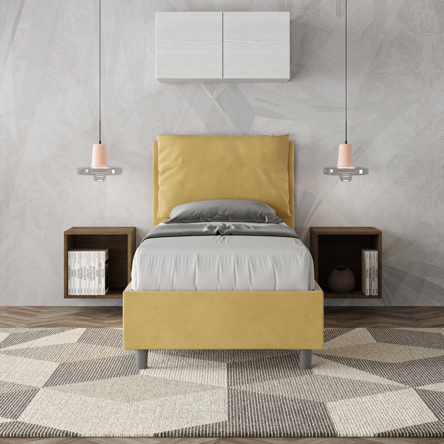 Letto singolo contenitore imbottito 90x200 microfibra Antea