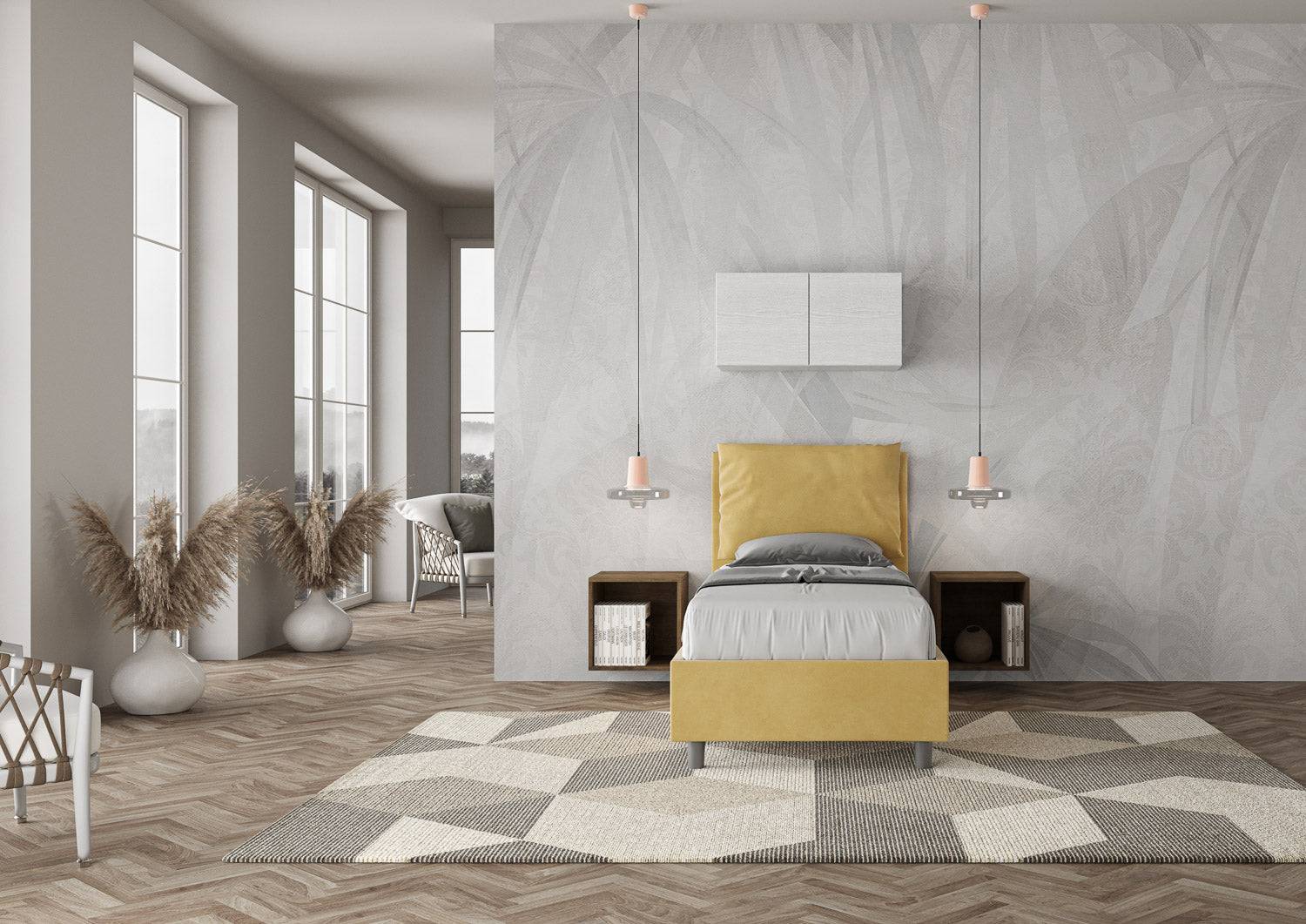 Letto singolo contenitore imbottito 90x210 microfibra Antea