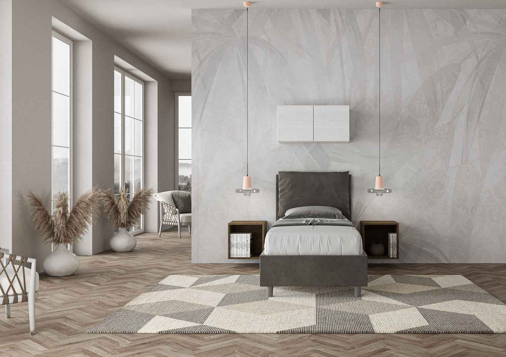 Letto singolo contenitore imbottito 90x200 microfibra Antea