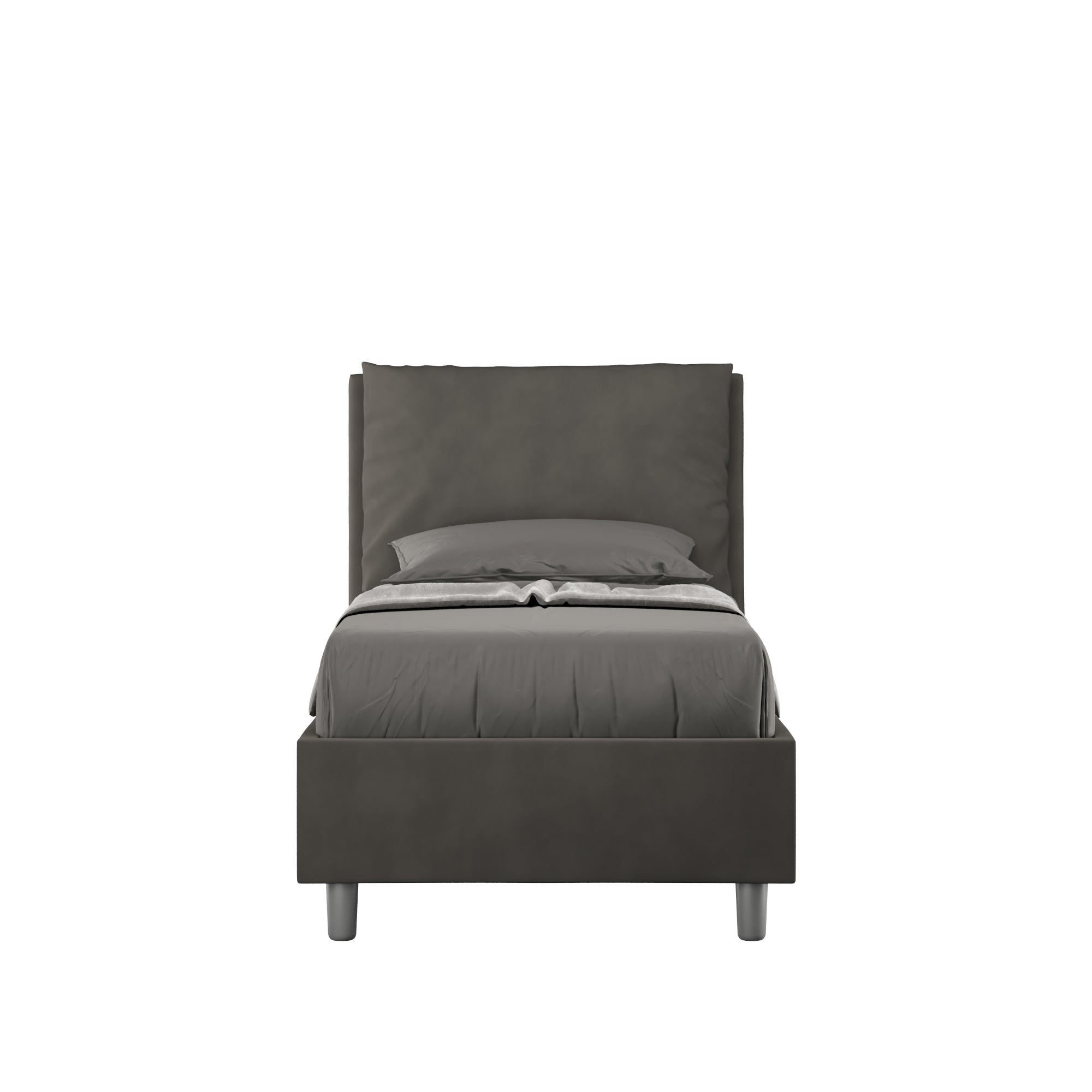 Letto singolo imbottito 80x200 microfibra Antea senza rete, con rete e contenitore