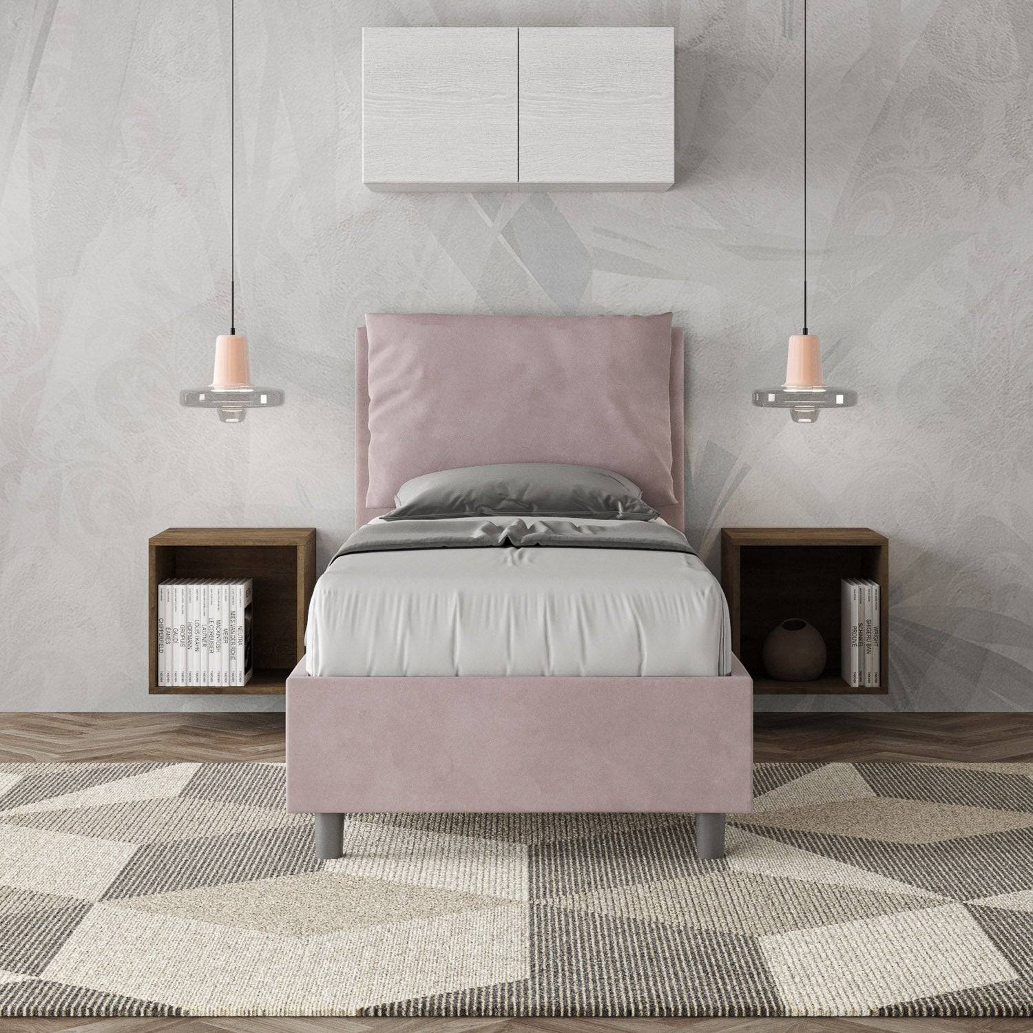 Letto singolo contenitore imbottito 90x210 microfibra Antea