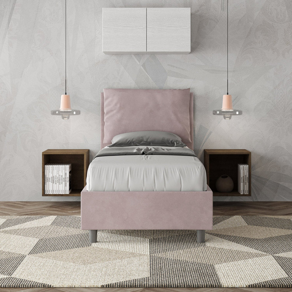 Letto singolo contenitore imbottito 90x200 microfibra Antea