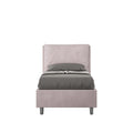 Letto singolo imbottito 80x210 microfibra Antea senza rete, con rete e contenitore