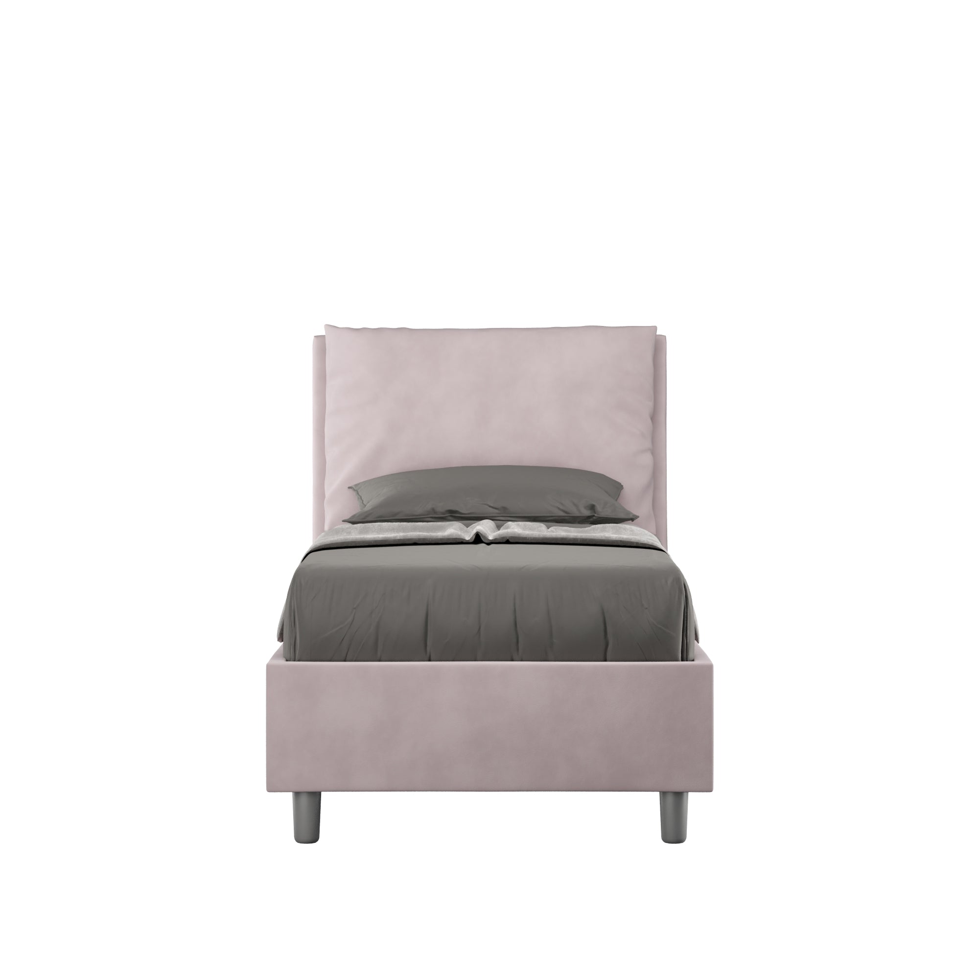 Letto singolo imbottito 80x210 microfibra Antea senza rete, con rete e contenitore