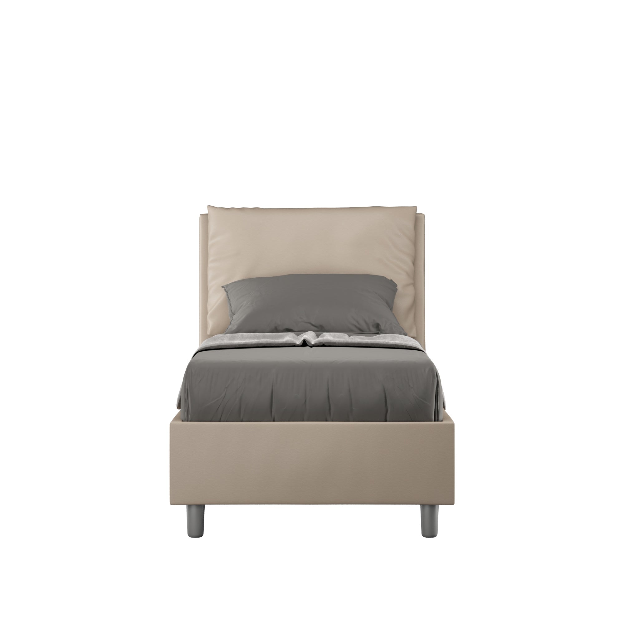 Letto singolo imbottito similpelle Antea con e senza rete e contenitore 80x210