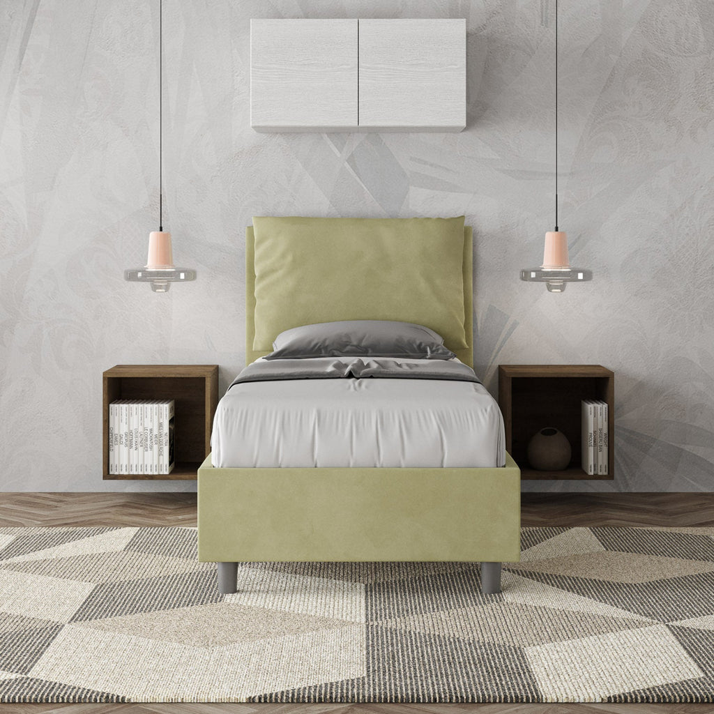 Letto singolo contenitore imbottito 90x200 microfibra Antea