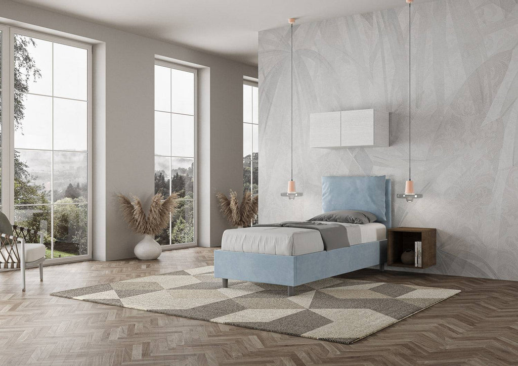 Letto singolo contenitore imbottito 90x190 microfibra Antea
