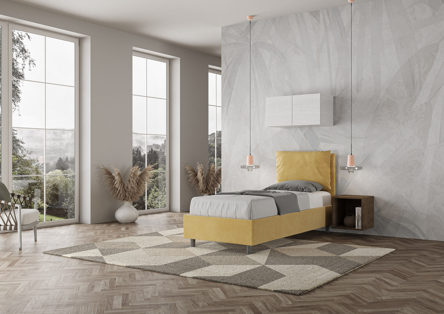 Letto singolo contenitore imbottito 90x200 microfibra Antea