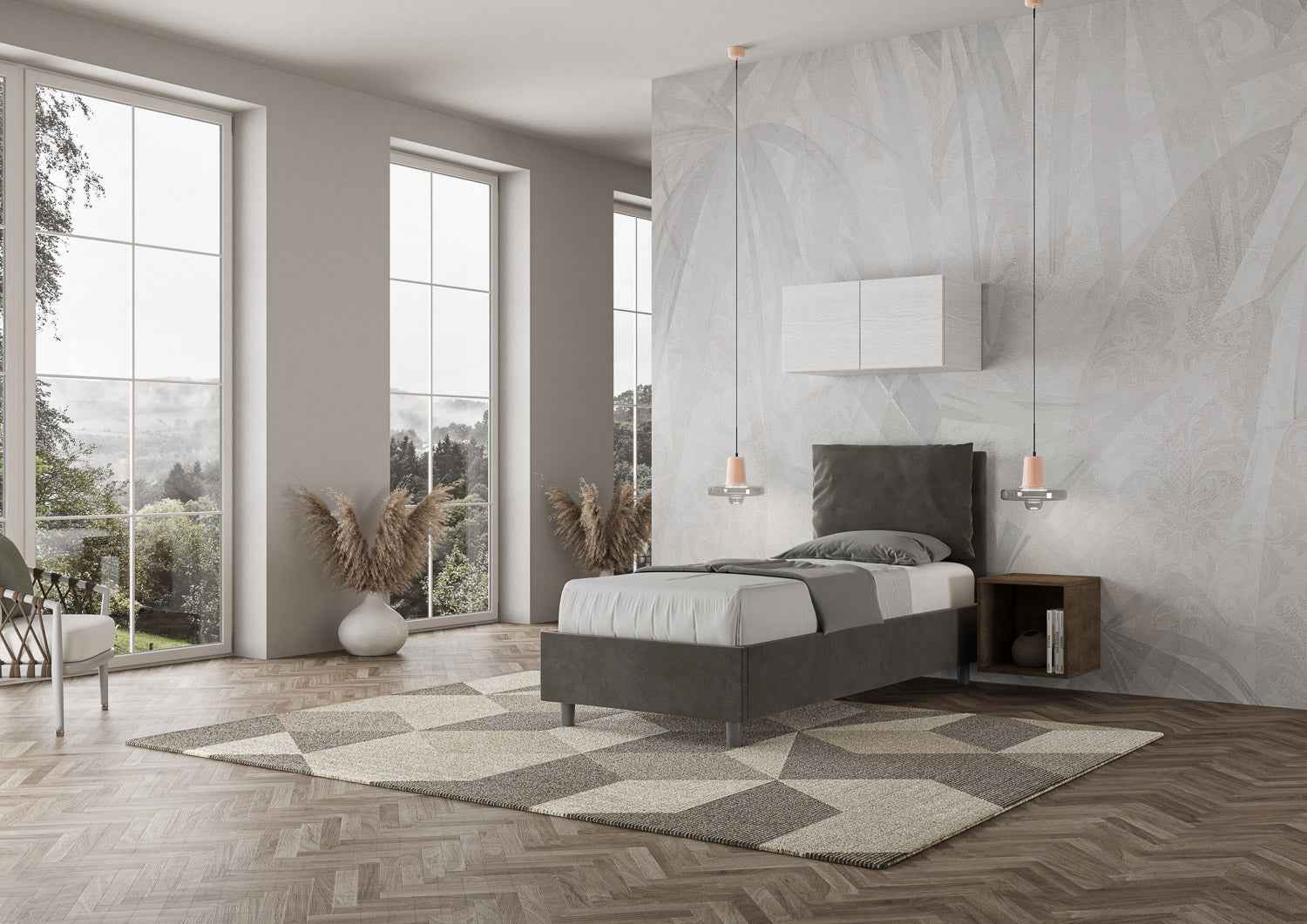 Letto singolo contenitore imbottito 90x200 microfibra Antea